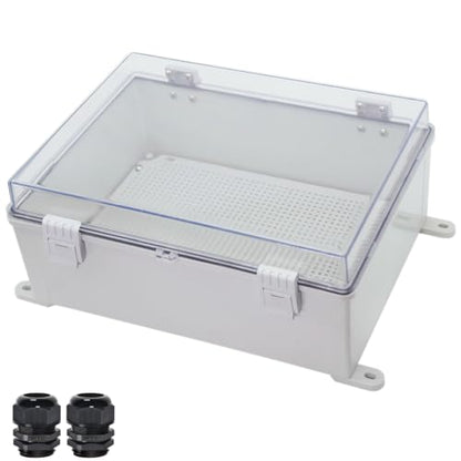 Zulkit Junction Box ABS Plastic Waterproof IP65 Electrical Boxes Hinged Shell Clear Cover Outdoor Universal Project Enclosure with Mounting Plate and Wall Brackets 15.7x11.8 x6.7 inch(400x300x170mm) - size: 15.75" x 11.8" x 6.7"