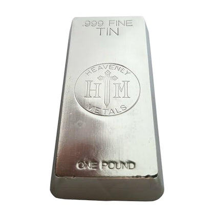 1 Pound 99.9% Pure Tin Ingot – Hand Poured Tin Metal Bullion Bar - Low Melting Point Metal for Casting, Soldering, Science Experiments or Paperweight - color: Tin