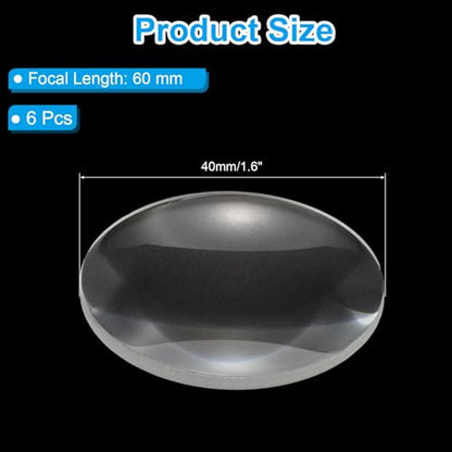 PATIKIL Concave Lens, 60mm Focal Length 40mm (1.6") Diameter Round Glass Magnifying Telescope Lens Trial Set Ground Edge for Lab Physics Class Optics Scientific Experiments, White, 6Pcs - size: 1.6inch