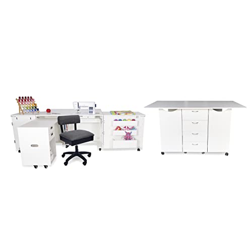 ARROW SEWING CABINETS Ash White Kookaburra with Aussie, Mat and Lady Gray Hydraulic Chair - color: Lady Gray