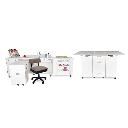 ARROW SEWING CABINETS Ash White Kookaburra with Aussie, Mat and Princess Hazel Hydraulic Chair - color: Princess Hazel