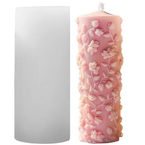 Vine Floral Candle Mold Tall Cylinder Silicone Mold for Resin Soap Plaster