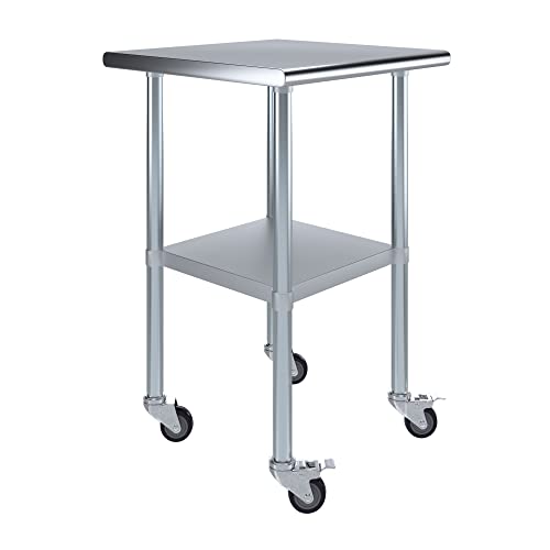 AmGood 24 in. x 24 in. Stainless Steel Work Table with Wheels | Metal Kitchen Food Prep Table | NSF - size: 24 in. Long x 24 in. Deep with Wheels