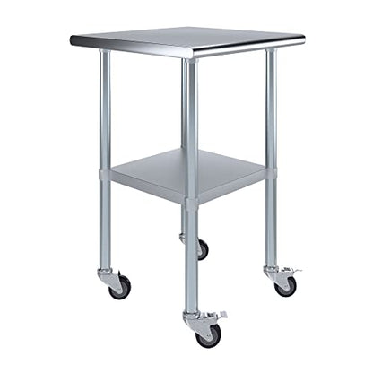 AmGood 24 in. x 24 in. Stainless Steel Work Table with Wheels | Metal Kitchen Food Prep Table | NSF - size: 24 in. Long x 24 in. Deep with Wheels