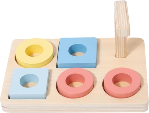 Adena Montessori 5-Shape Stacking Ring Toy, 12m+ - style: Shapes on Curved Peg style 2