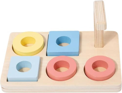 Adena Montessori 5-Shape Stacking Ring Toy, 12m+ - style: Shapes on Curved Peg style 2