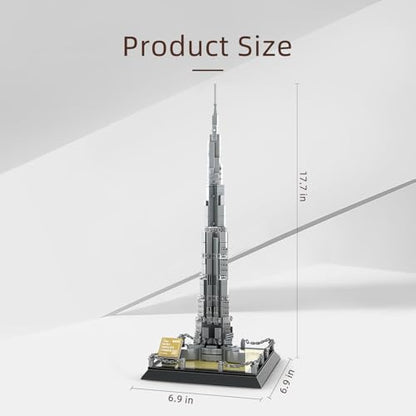 Burj Khalifa Tower Dubai Building Blocks Set – 555 Pieces Advanced Architecture Model Kit, Collectible Architecture Souvenir, for Adults & Kids