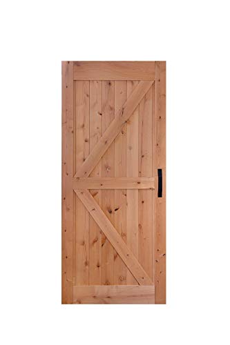 LUBANN 36 in. x 84 in. Urban Style Framed British-Brace Barn Door Unfinished Hardwood Knotty Alder Solid Wood Dissembled Barn Door Slab with Hardware - size: 36X84 British Brace
