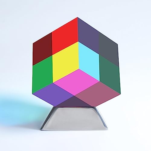 YuanDian CMY Cube with Stand, Color Mixing Cube 2 Inches Colorful Acrylic Prism for Home Decor Office Desk Decoration, Physics Toys Educational Science Kits Fidget Toys Gift for Kids Students - color: Cube+stand