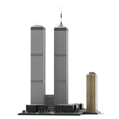 Aetheria World Trade Center Twin Towers Architecture Landmark Building Bricks, 1/800 Modular New York City Street House Building Construction for Adult, Designed by SPBrix - 7121 Pieces