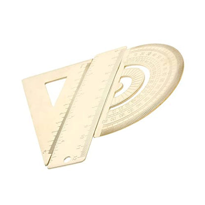 Utoolmart Brass Ruler Set: Triangle, 180 Degrees Protractor, 12cm / 4.7-inch Straight Measuring Tool for Drafting, Drawing, Learning Math, Geometry - size: 1set