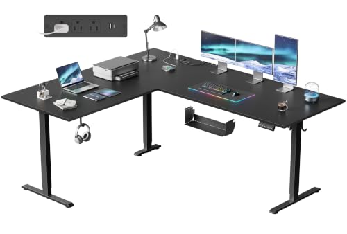 63x55 Inch L Shaped Electric Standing Desk, Corner Workstation, Black - color: Basic-black, size: 63x55 Inch