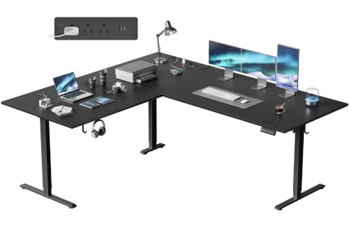 75x61 Inch L Shaped Electric Standing Desk, Corner Workstation, Black - color: Basic-black, size: 75x61 Inch