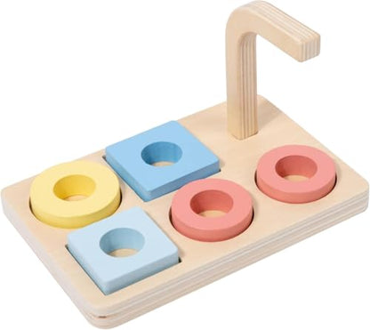 Adena Montessori 5-Shape Stacking Ring Toy, 12m+ - style: Shapes on Curved Peg style 2