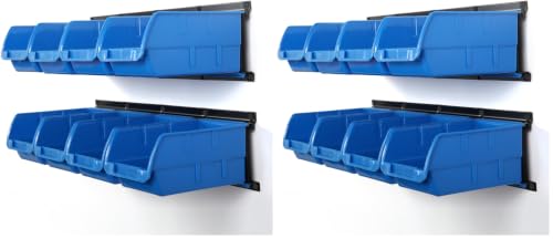 Wallmaster 8-Bin Storage Bins Garage Rack System 2-Tier Orange Tool Organizers Cube Baskets Wall Mount Organizations (Blue) (Pack of 2) - color: Blue, size: 8Bins+2Rails (Pack of 2)