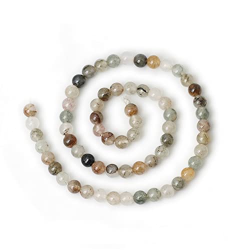 60PCS 6mm Natural Green Phantom Crystal Round Loose Beads for Jewelry Making 1 Strand 15" - color: Green Phantom, size: 6mm