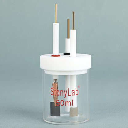 stonylab Single Chamber Non-Sealed Electrolytic Cell, Simple Three-Electrode Reaction Cell, Electrochemical Cell Kit Reactor Electrolyzer with PTFE Lid, No Electrode Included, 50 ml - size: 50 ml