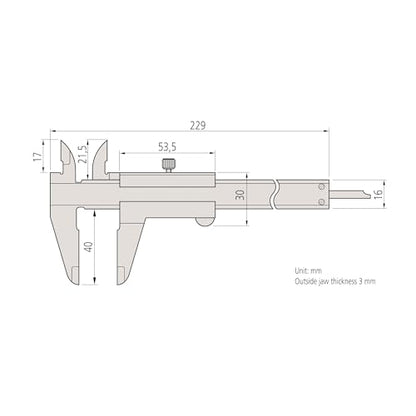 Mitutoyo 530-118 Vernier Calipers, Stainless Steel, for Inside, Outside, Depth and Step Measurements, Metric, 0"/0mm-200mm Range, +/-0.03mm Accuracy, 0.02mm Resolution, 50mm Jaw Depth
