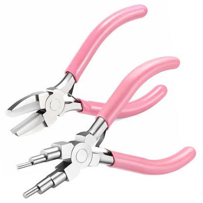 Mudder 2 Pcs Jewelry Making Tool 6 in 1 Bail Making Plier,Pink - color: Pink