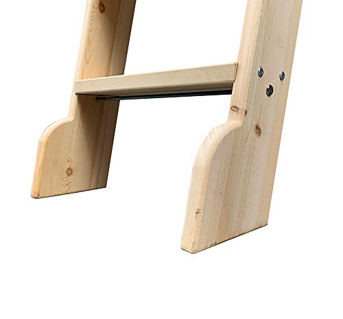 DIYHD 87" Solid Knotty Pine Wood Sliding Library Ladder with Handrails - color: Niu#2, size: Height 87"