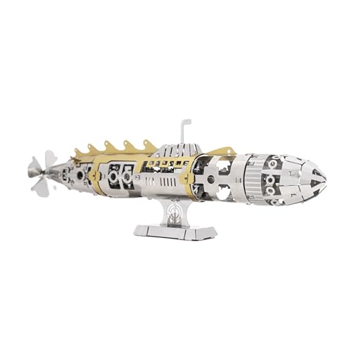 METAL-TIME Elusive Nautilus Submarine 3D Metal Mechanical Model Building Kit | Unique Wind-Up Moving Mechanism | Assemble Disassemble Stainless Steel Puzzle - 91 Pieces