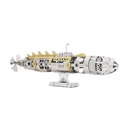 METAL-TIME Elusive Nautilus Submarine 3D Metal Mechanical Model Building Kit | Unique Wind-Up Moving Mechanism | Assemble Disassemble Stainless Steel Puzzle - 91 Pieces