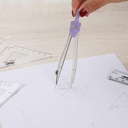 Mr. Pen- Geometry Set, 13 pcs, 3 Metal Compasses, Protractor, 6" Ruler | 45° & 30°/60° Set Squares, Pencils, Lead Refills, Sharpener & Eraser for Math, Drafting & Classroom Use - color: Purple