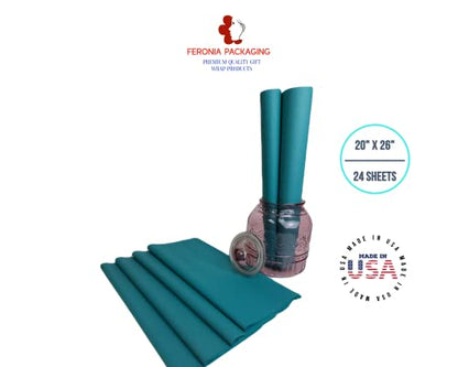 Teal Tissue Paper Squares, Bulk 24 Sheets, Premium Gift Wrap and Art Supplies for Birthdays, Holidays, or Presents by Feronia packaging, Large 20 Inch x 26 Inch - color: Teal