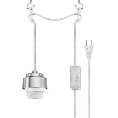 Aspen Creative 21066-09, Industrial Hanging Swag Light Kit, 16' SPT-2 Silver Cord w/On Off Switch, Ceramic E26 Socket w/Satin Nickel Metal Cap