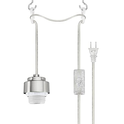 Aspen Creative 21066-09, Industrial Hanging Swag Light Kit, 16' SPT-2 Silver Cord w/On Off Switch, Ceramic E26 Socket w/Satin Nickel Metal Cap