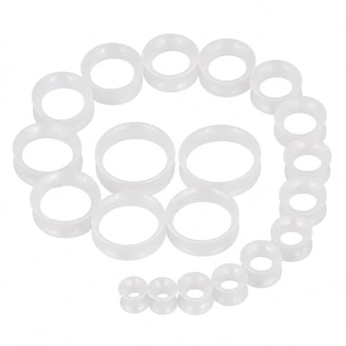 Oyaface 20 PCS Piercing Tunnel Set Soft/Hard Silicone Flesh Ear Plugs 2g-25mm Flexible Ear Stretching Gauge Expander - color: Clear(thin)
