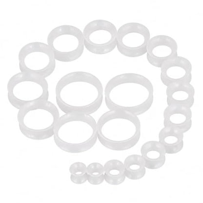 Oyaface 20 PCS Piercing Tunnel Set Soft/Hard Silicone Flesh Ear Plugs 2g-25mm Flexible Ear Stretching Gauge Expander - color: Clear(thin)