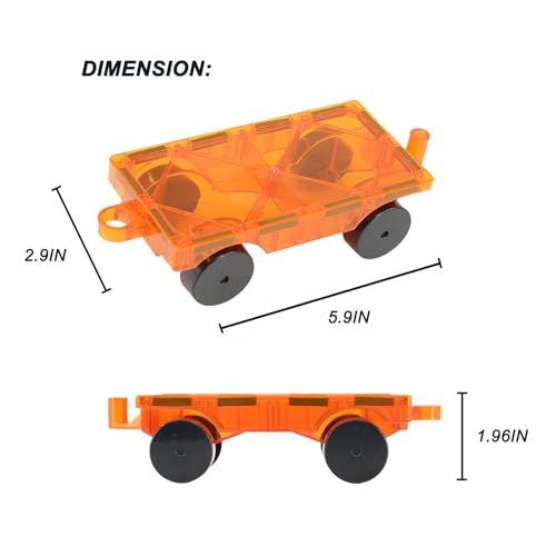 Magnetic Tiles Car Building Kit for Toddlers, 4 PCS Magnet Construction Trucks, STEM Toys for 3-8 Year Old Boys Girls, Educational Vehicle Engineering Set - color: Red Orange Yellow Green