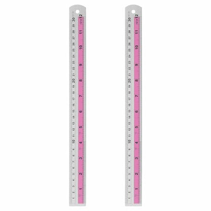 HARFINGTON 2pcs Metal Straight Ruler 30cm Metric SAE Aluminum Alloy Measuring Rulers Scale Tools with Hole for Measure Study Reading Classroom Office, Pink - color: Pink, size: 30cm