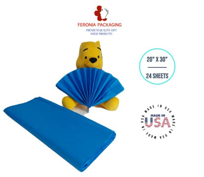 Brilliant Blue Tissue Paper Squares, Bulk 24 Sheets, Premium Gift Wrap and Art Supplies for Birthdays, Holidays, or Presents by Feronia packaging, Large 20 Inch x 30 Inch - color: BrilliantBlue