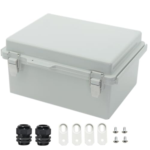 Zulkit Junction Box ABS Plastic Dustproof Waterproof IP67 Electrical Boxes Hinged Shell Outdoor Universal Project Enclosure Grey, Stainless Steel Buckles 8.7 x 6.7 x 4.3 Inch - size: 8.7"x6.7"x4.3" GC k