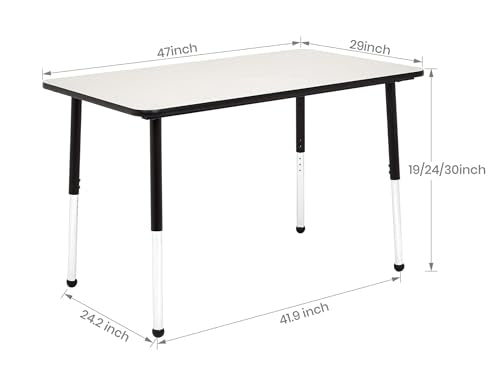 Amazon Basics Adjustable Height Rectangular Classroom Activity Table, Writing Desk for School and Home, Grey Top/Black Edge, 47" W x 29" L x 30" H