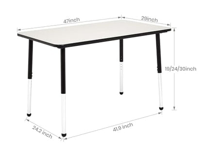Amazon Basics Adjustable Height Rectangular Classroom Activity Table, Writing Desk for School and Home, Grey Top/Black Edge, 47" W x 29" L x 30" H