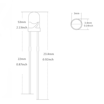 100PCS 3mm Blue LED Diodes, Clear Lens, Through-Hole Lights - color: (Transparent) BLUE, size: 3MM