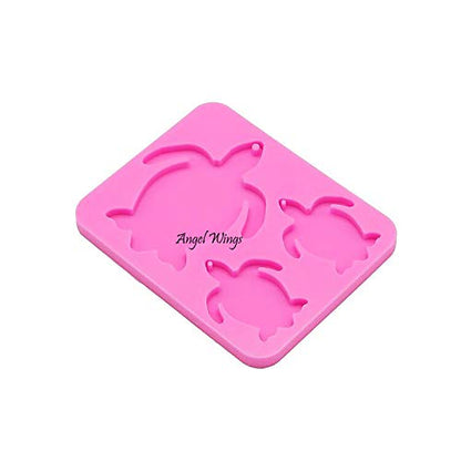 Angel Wings Super Shiny Turtle Family Keychains Mold Cute Tortoise Shape Jewelry Making Epoxy Key Chain Silicone Mold Polymer Clay DIY Tools