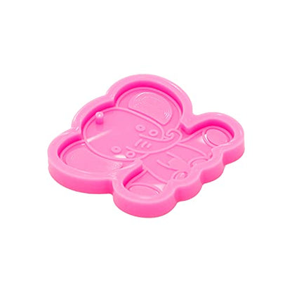 Shiny Glossy Cute Cartoon Elephant Shape Keychain Molds for Epoxy Resin with Hole DIY Silicone Molds Custom Keychain Polymer Clay Moulds Jewelry Pendant Epoxy Crafting Mold