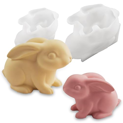 Wehous 2PCS Rabbit Silicone Molds, 3D Rabbit Resin Candle Soap Molds, Easter Cute Bunny Animal Epoxy Resin Casting Concrete Clay Mold, Unique Display Mold DIY Art Crafts Wall Hanging Easter Decor - color: 2x Rabbit