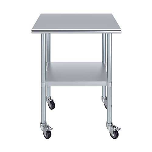 AmGood 24 in. x 30 in. Stainless Steel Work Table with Wheels | Metal Kitchen Food Prep Table | NSF - size: 30 in. Long x 24 in. Deep with Wheels