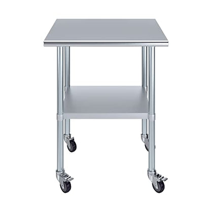 AmGood 24 in. x 30 in. Stainless Steel Work Table with Wheels | Metal Kitchen Food Prep Table | NSF - size: 30 in. Long x 24 in. Deep with Wheels