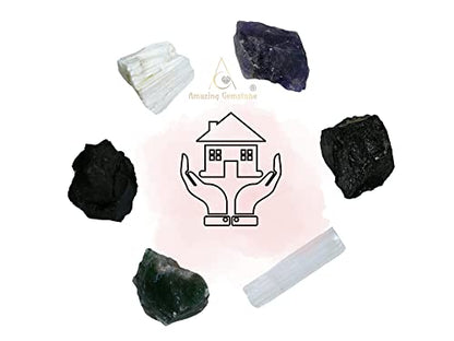 Amazing Gemstone Crystals for House Protection Manifestation, Set of 6 Amethyst, Scolecite, Shungite, Black Tourmaline, Selenite and Moss Agate Healing Crystals and Stones - color: House Protection Crystals