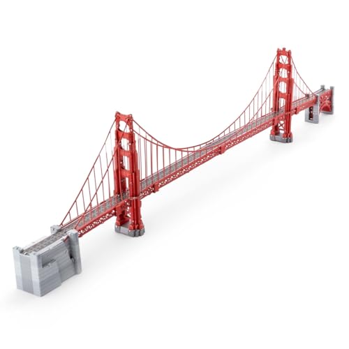 Fascinations Metal Earth Premium Golden Gate Bridge 3D Metal Model Kit Bundle with Tweezers