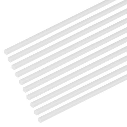 M METERXITY 10-Pack Square Plastic Bars Rods, 1mm x 250mm ABS Smooth Plastic Tube Rod for DIY Craft Sticks/Sand Table Model/Scene Making, Easy to Cut and Paint[White] - size: 1mm x 250mm