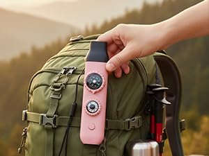Emergency Survival Safety Whistle，Whistle for Kids with Lanyard,Compass,Thermometer,Ideal for Kayaking, Boating, Hiking, Camping, Climbing - color: Light Pink 2pcs