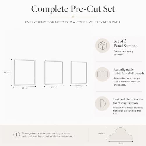 Pre-Cut Paintable Wall Molding Kit, 3 Set Accent Wall Panels (20"x 20") - size: 20"x 20"