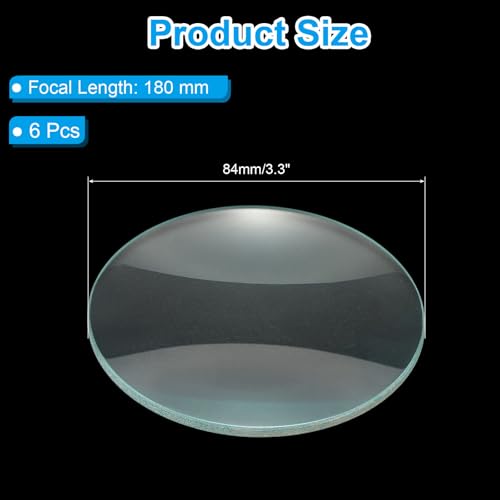PATIKIL Concave Lens, 180mm Focal Length 84mm (3.3") Diameter Round Glass Magnifying Telescope Lens Trial Set Ground Edge for Lab Physics Class Optics Scientific Experiments, Cyan, 6Pcs - size: 3.3inch